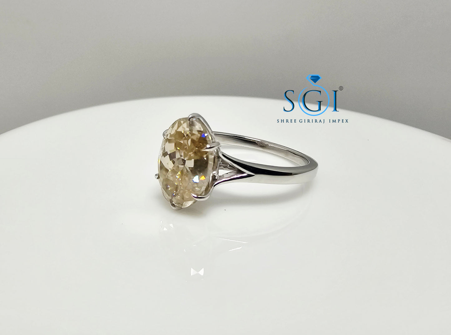 Oval Portuguese Cut 3.30ct Fancy Yellow Moissanite Diamond with Silver Setting