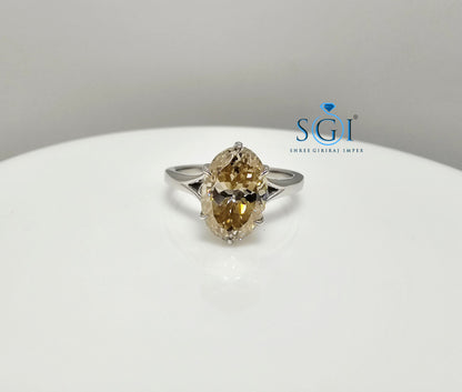 Oval Portuguese Cut 3.30ct Fancy Yellow Moissanite Diamond with Silver Setting