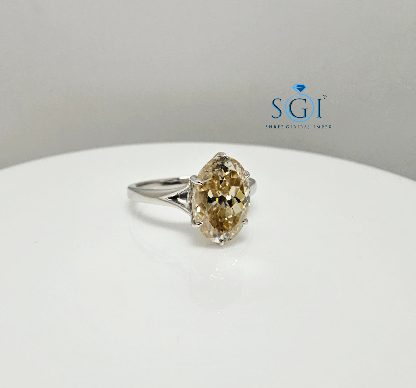 Oval Portuguese Cut 3.30ct Fancy Yellow Moissanite Diamond with Silver Setting