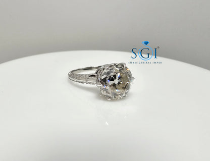 Vintage Style Silver Ring with 9.5mm White Moissanite Diamond | Old European Cut