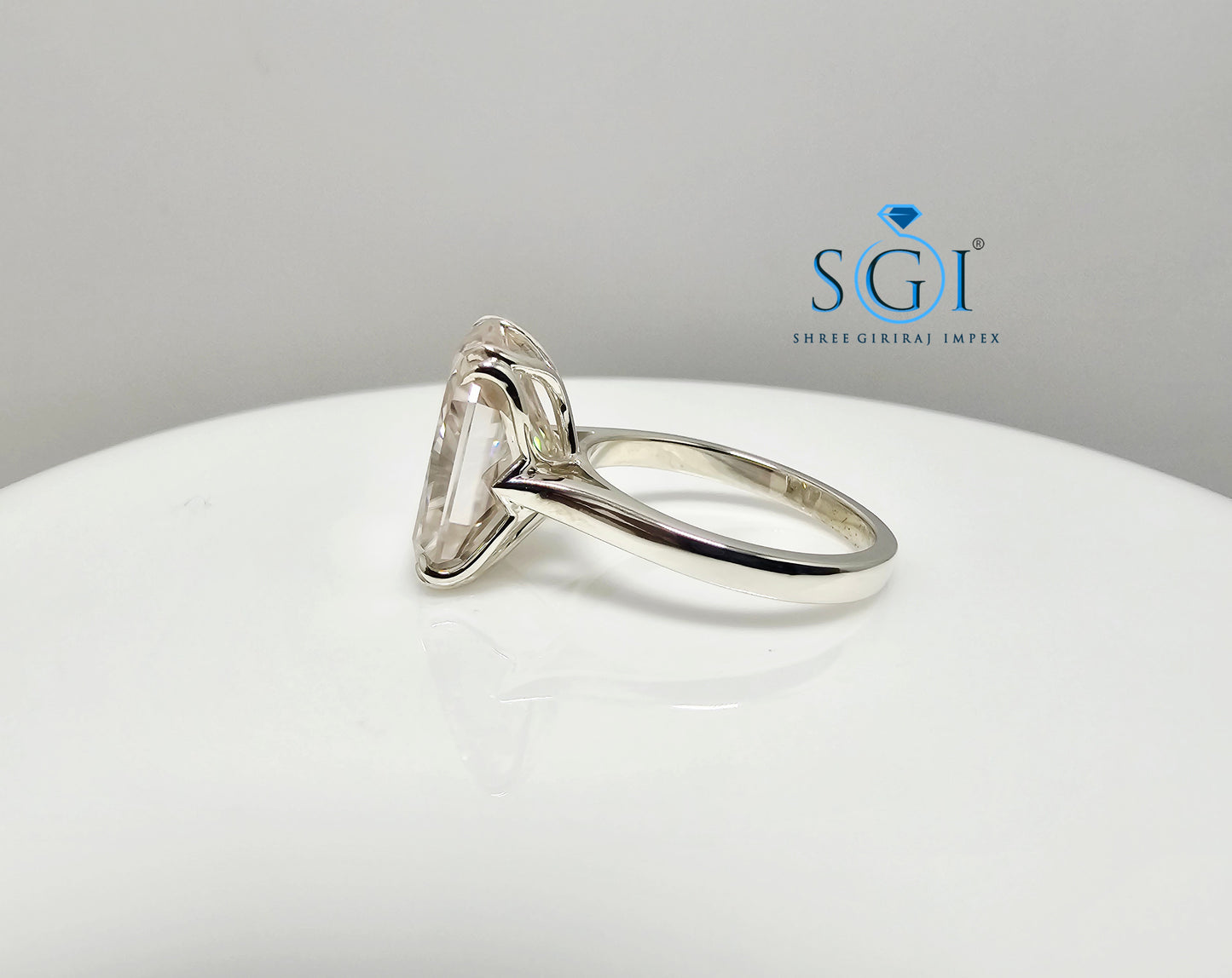 Elegant Women’s Silver Ring with 9.75ct Light Pink Moissanite, Radiant Shape