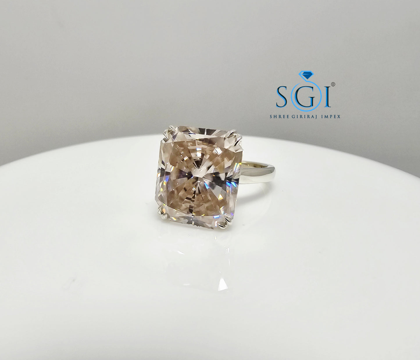 Elegant Women’s Silver Ring with 9.75ct Light Pink Moissanite, Radiant Shape