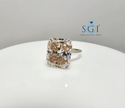 Elegant Women’s Silver Ring with 9.75ct Light Pink Moissanite, Radiant Shape