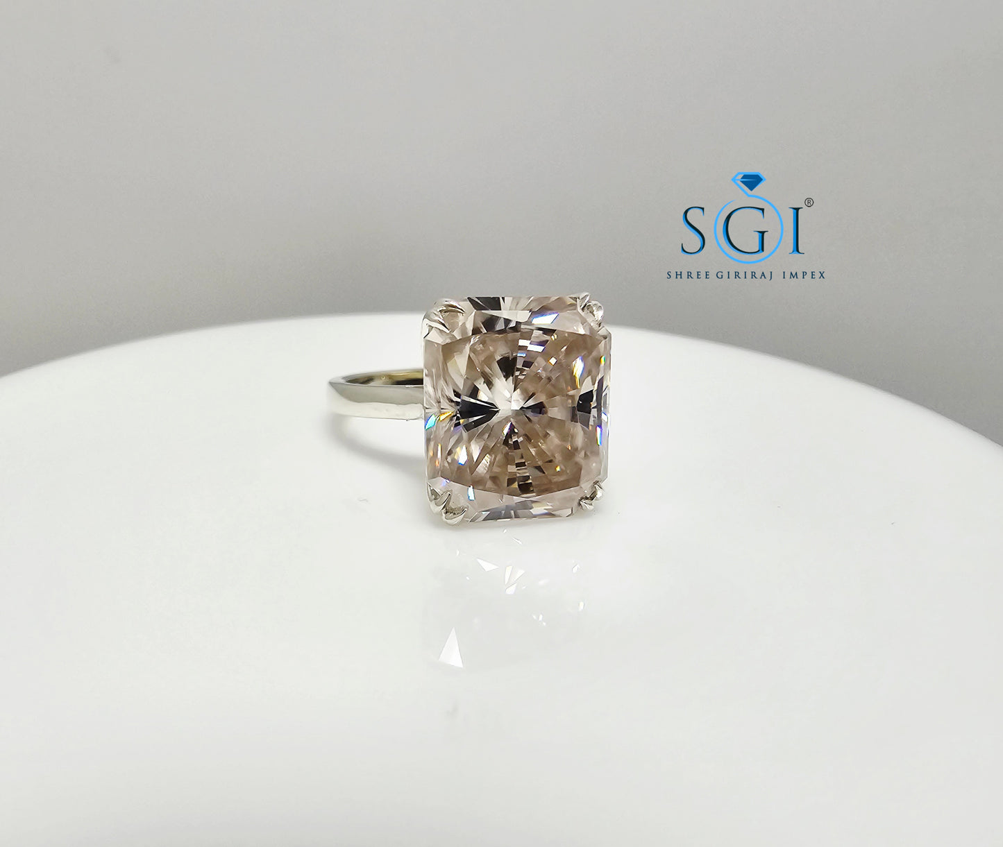 Elegant Women’s Silver Ring with 9.75ct Light Pink Moissanite, Radiant Shape