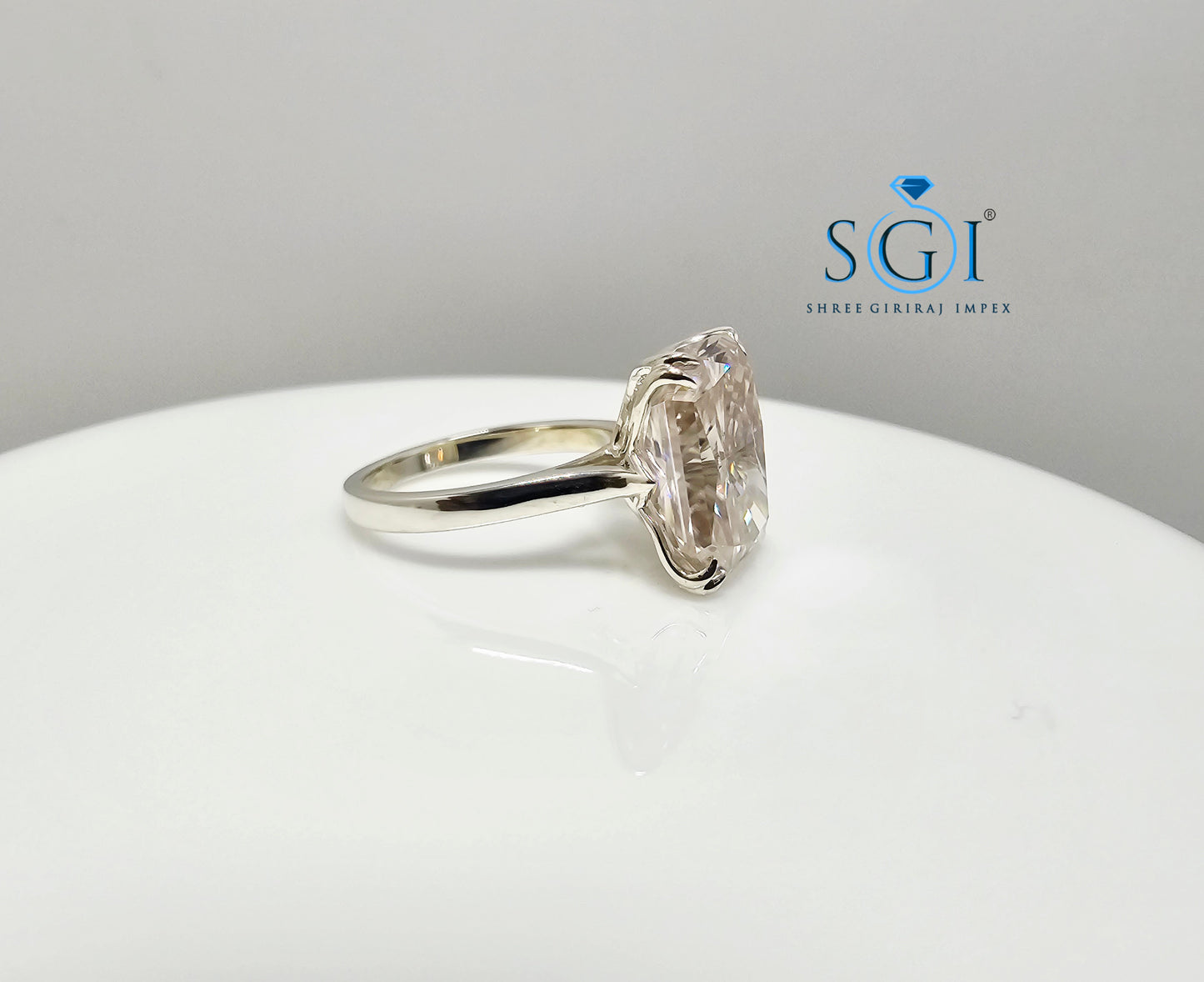 Elegant Women’s Silver Ring with 9.75ct Light Pink Moissanite, Radiant Shape