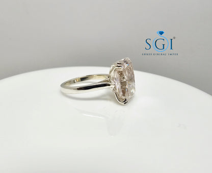 Elegant Women’s Silver Ring with 9.75ct Light Pink Moissanite, Radiant Shape