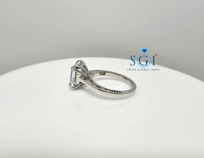 Luxury Platinum Ring with 8.5mm Aqua Blue Moissanite Diamond (Asscher Cut)