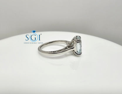 Luxury Platinum Ring with 8.5mm Aqua Blue Moissanite Diamond (Asscher Cut)