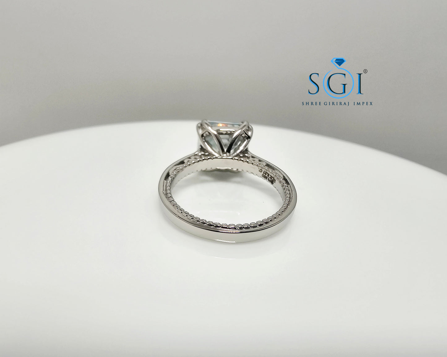 Luxury Platinum Ring with 8.5mm Aqua Blue Moissanite Diamond (Asscher Cut)