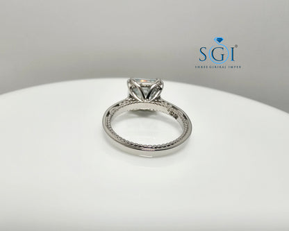 Luxury Platinum Ring with 8.5mm Aqua Blue Moissanite Diamond (Asscher Cut)