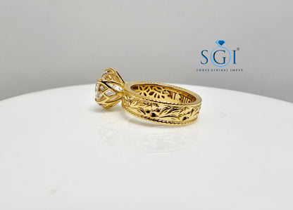 3.51 Ct Portuguese Shape E VVS2 Lab-Grown Diamond Vintage Ring in Solid Gold | Luxurious Engagement & Statement Jewelry