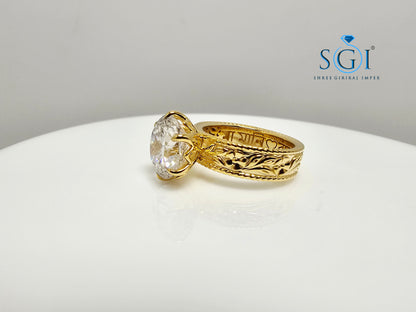 3.51 Ct Portuguese Shape E VVS2 Lab-Grown Diamond Vintage Ring in Solid Gold | Luxurious Engagement & Statement Jewelry