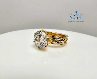 3.51 Ct Portuguese Shape E VVS2 Lab-Grown Diamond Vintage Ring in Solid Gold | Luxurious Engagement & Statement Jewelry