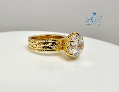 3.51 Ct Portuguese Shape E VVS2 Lab-Grown Diamond Vintage Ring in Solid Gold | Luxurious Engagement & Statement Jewelry