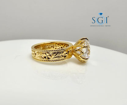 3.51 Ct Portuguese Shape E VVS2 Lab-Grown Diamond Vintage Ring in Solid Gold | Luxurious Engagement & Statement Jewelry