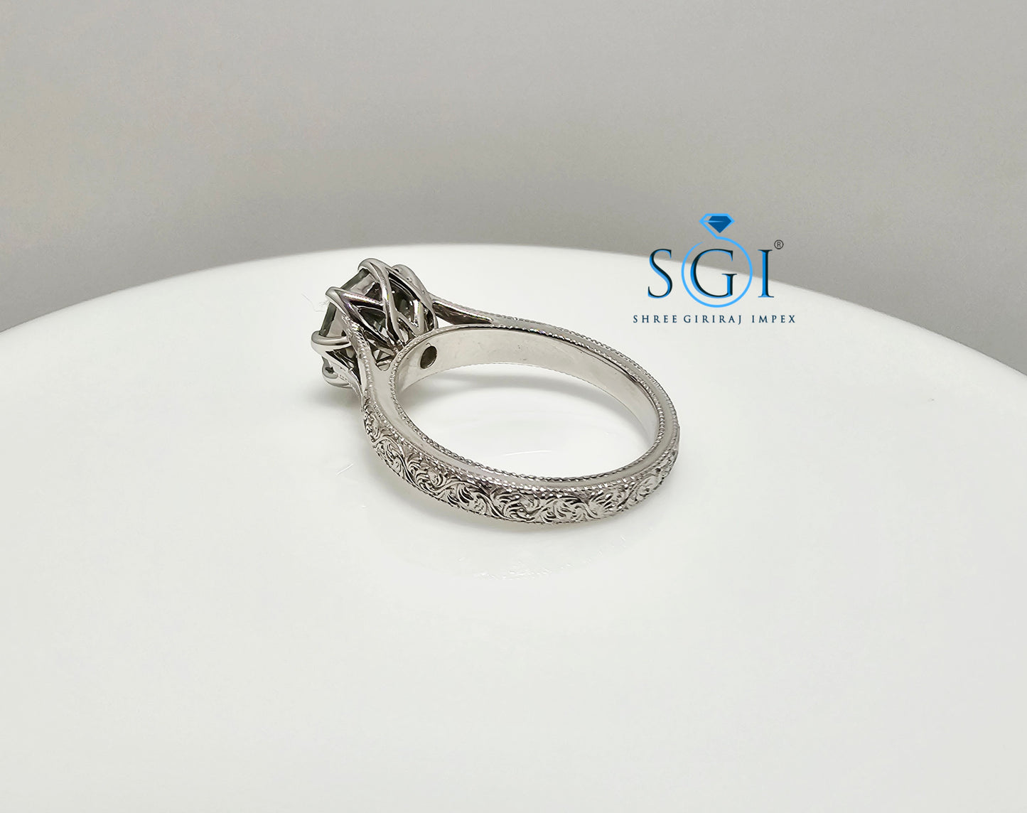 3 Ct Natural Green Moissanite Ring – Octa Hexagon Cut in Vintage Silver, Elegant Statement Jewelry