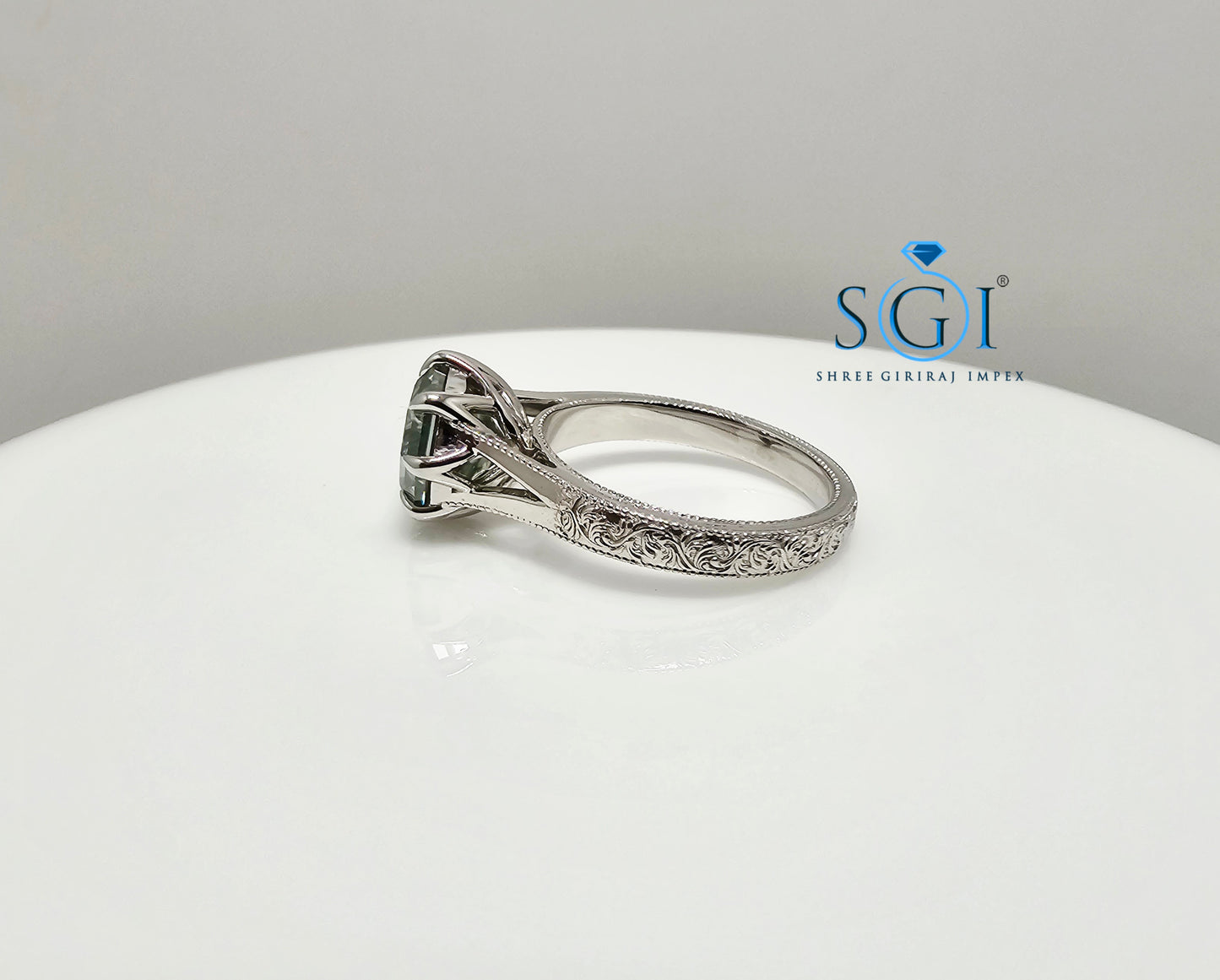 3 Ct Natural Green Moissanite Ring – Octa Hexagon Cut in Vintage Silver, Elegant Statement Jewelry