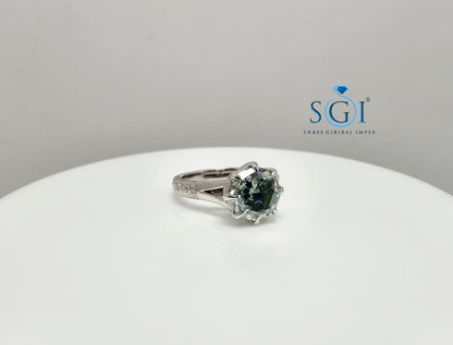 3 Ct Natural Green Moissanite Ring – Octa Hexagon Cut in Vintage Silver, Elegant Statement Jewelry