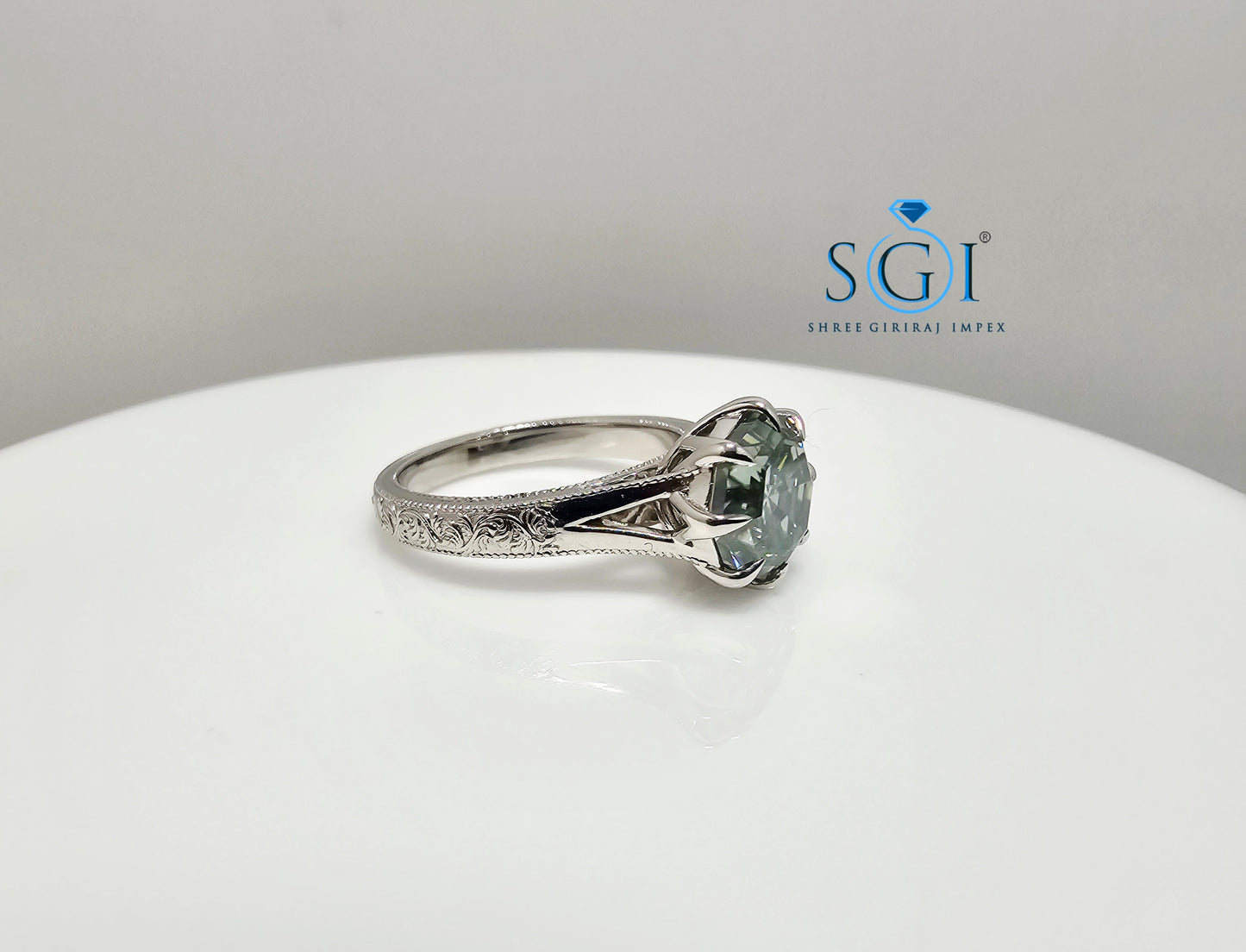 3 Ct Natural Green Moissanite Ring – Octa Hexagon Cut in Vintage Silver, Elegant Statement Jewelry
