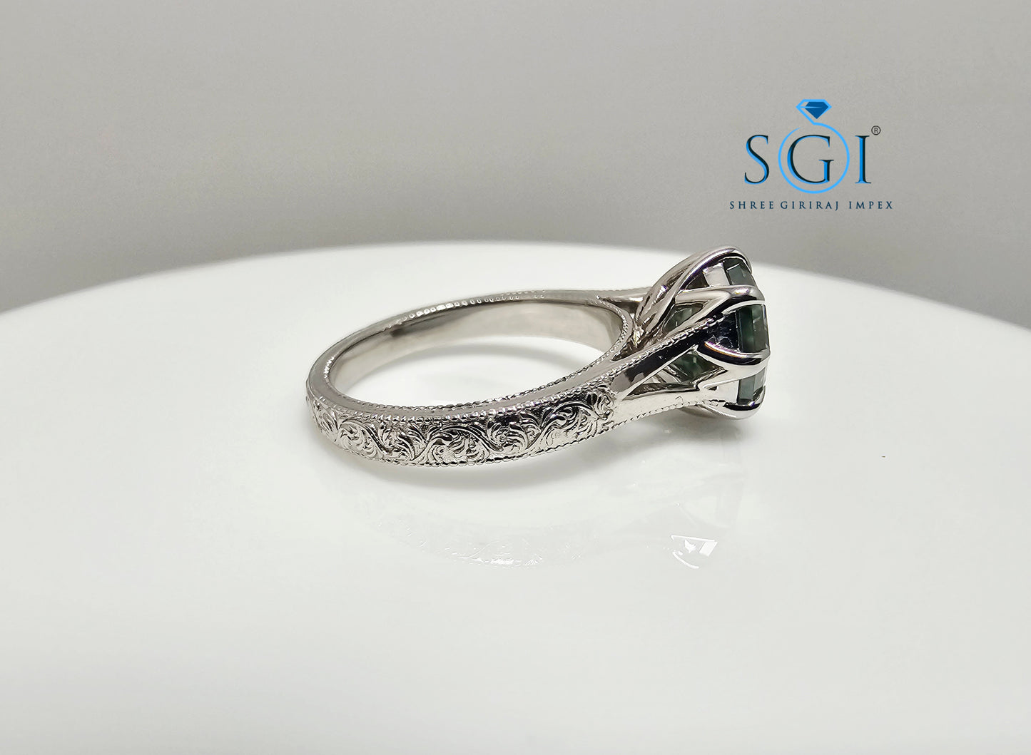 3 Ct Natural Green Moissanite Ring – Octa Hexagon Cut in Vintage Silver, Elegant Statement Jewelry