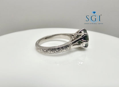 3 Ct Natural Green Moissanite Ring – Octa Hexagon Cut in Vintage Silver, Elegant Statement Jewelry