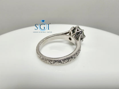 3 Ct Natural Green Moissanite Ring – Octa Hexagon Cut in Vintage Silver, Elegant Statement Jewelry