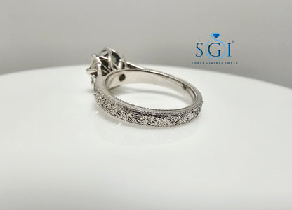 3 Ct Natural Green Moissanite Ring – Octa Hexagon Cut in Vintage Silver, Elegant Statement Jewelry