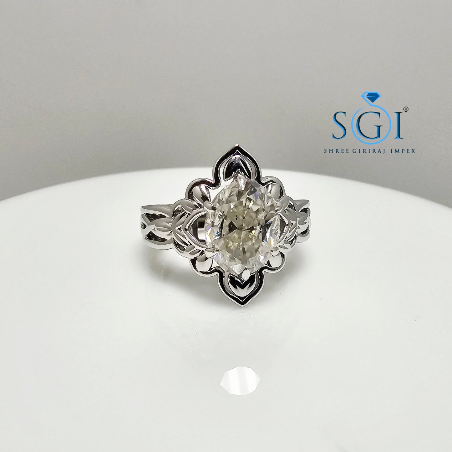 3.50 Ct Hybrid Crushed Ice Oval Moissanite Diamond Vintage Silver Ring – Luxurious Statement Jewelry