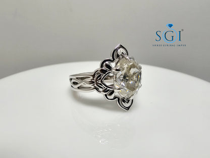 3.50 Ct Hybrid Crushed Ice Oval Moissanite Diamond Vintage Silver Ring – Luxurious Statement Jewelry