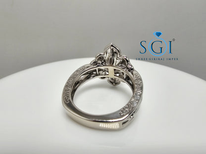 3.50 Ct Hybrid Crushed Ice Oval Moissanite Diamond Vintage Silver Ring – Luxurious Statement Jewelry