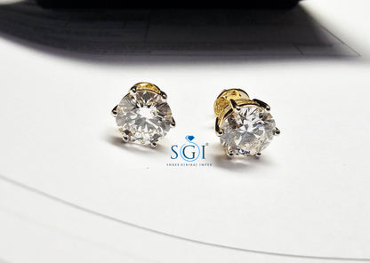 5.10 Ct E VS1 Lab-Grown Diamond Solitaire Stud Earrings in 18K Yellow Gold – Elegant Fine Jewelry