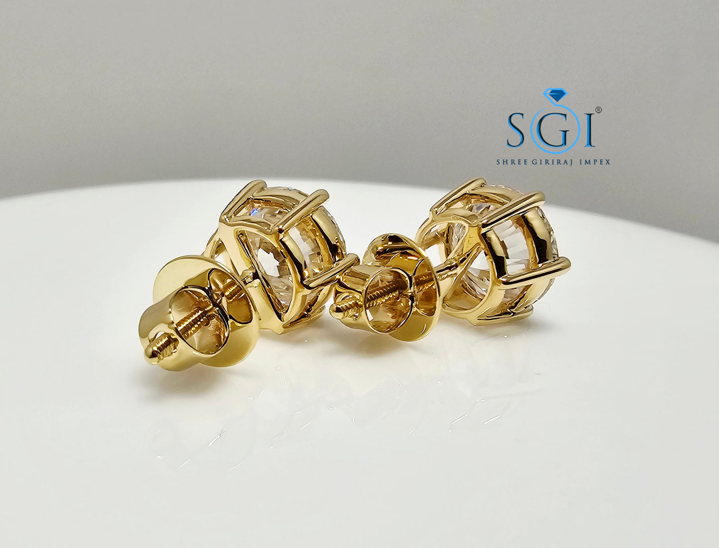 5.10 Ct E VS1 Lab-Grown Diamond Solitaire Stud Earrings in 18K Yellow Gold – Elegant Fine Jewelry