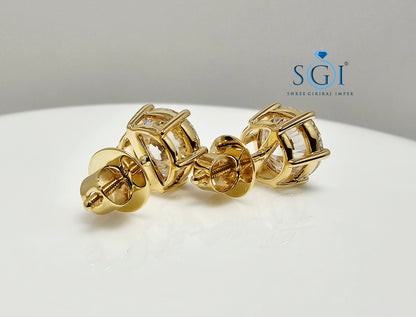 5.10 Ct E VS1 Lab-Grown Diamond Solitaire Stud Earrings in 18K Yellow Gold – Elegant Fine Jewelry