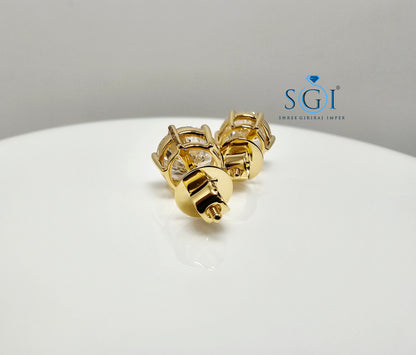 5.10 Ct E VS1 Lab-Grown Diamond Solitaire Stud Earrings in 18K Yellow Gold – Elegant Fine Jewelry