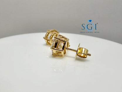 5.10 Ct E VS1 Lab-Grown Diamond Solitaire Stud Earrings in 18K Yellow Gold – Elegant Fine Jewelry