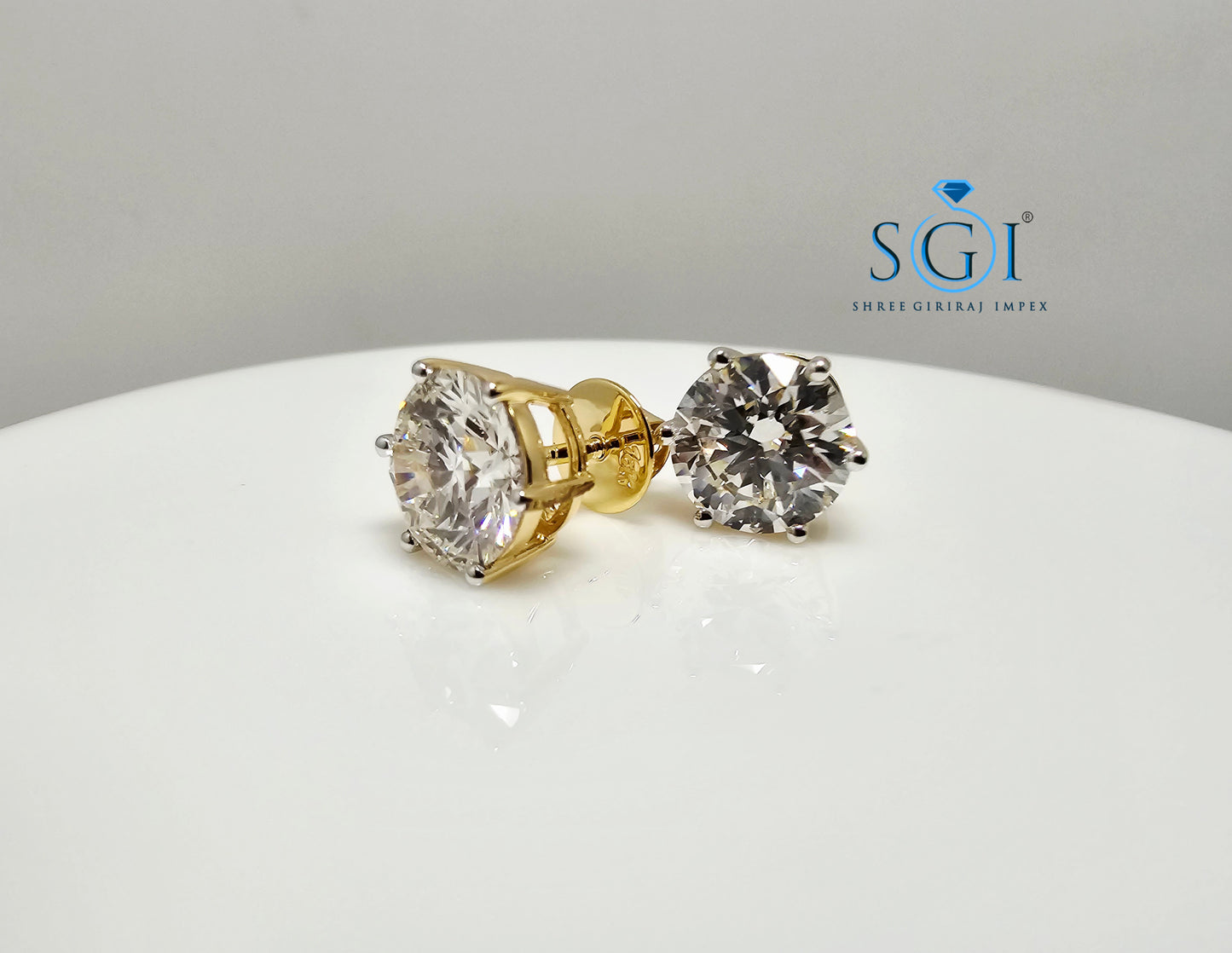 5.10 Ct E VS1 Lab-Grown Diamond Solitaire Stud Earrings in 18K Yellow Gold – Elegant Fine Jewelry
