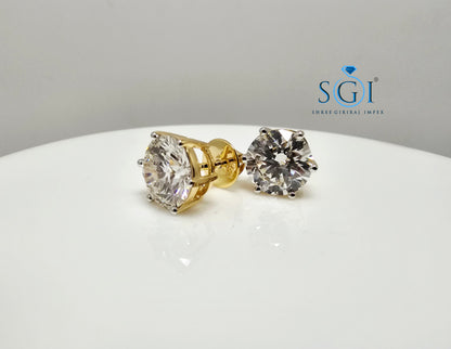5.10 Ct E VS1 Lab-Grown Diamond Solitaire Stud Earrings in 18K Yellow Gold – Elegant Fine Jewelry