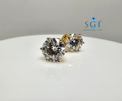 5.10 Ct E VS1 Lab-Grown Diamond Solitaire Stud Earrings in 18K Yellow Gold – Elegant Fine Jewelry