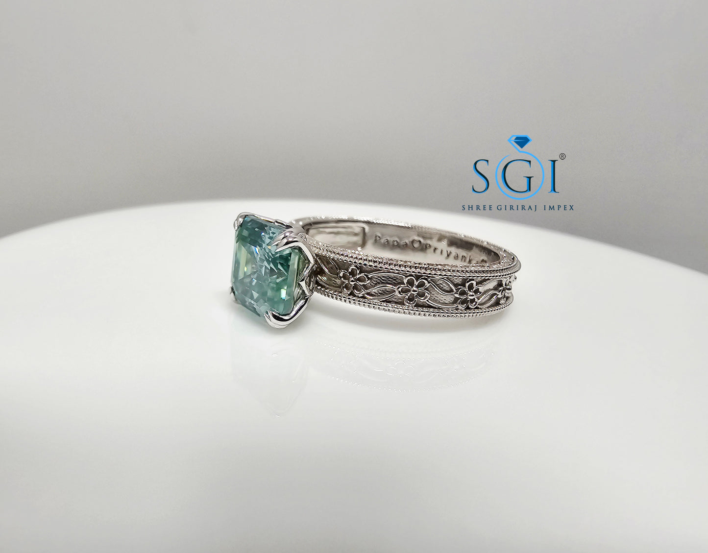 3 Ct Royal Aqua Blue Asscher Cut Moissanite Diamond Vintage Ring in 925 Sterling Silver | Elegant Antique Style Jewelry