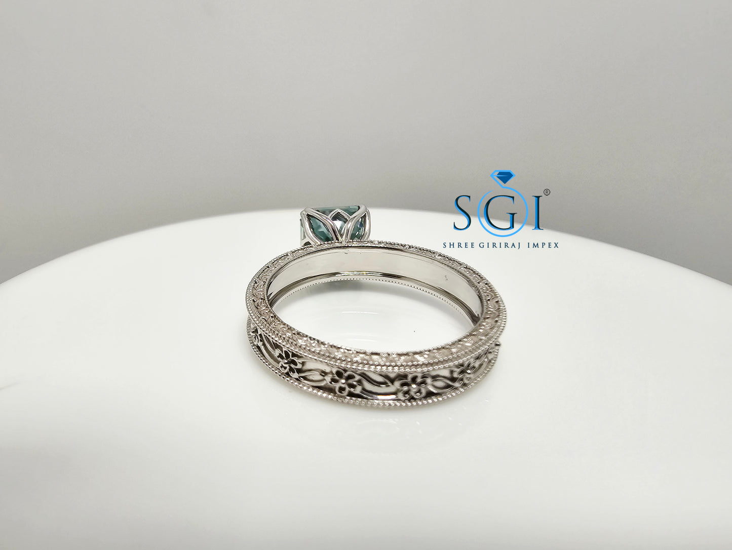 3 Ct Royal Aqua Blue Asscher Cut Moissanite Diamond Vintage Ring in 925 Sterling Silver | Elegant Antique Style Jewelry