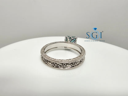 3 Ct Royal Aqua Blue Asscher Cut Moissanite Diamond Vintage Ring in 925 Sterling Silver | Elegant Antique Style Jewelry