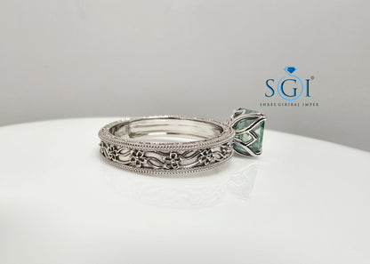 3 Ct Royal Aqua Blue Asscher Cut Moissanite Diamond Vintage Ring in 925 Sterling Silver | Elegant Antique Style Jewelry