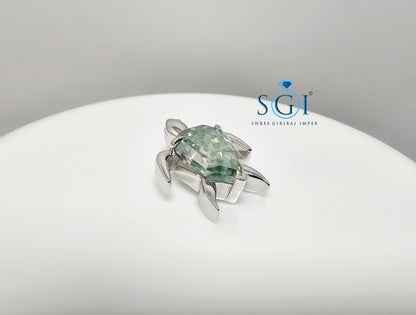 6.29 Ct Light Green Moissanite Turtle Pendant | Step Cut Pear Shape Gemstone Necklace | Unique Designer Jewelry Gift