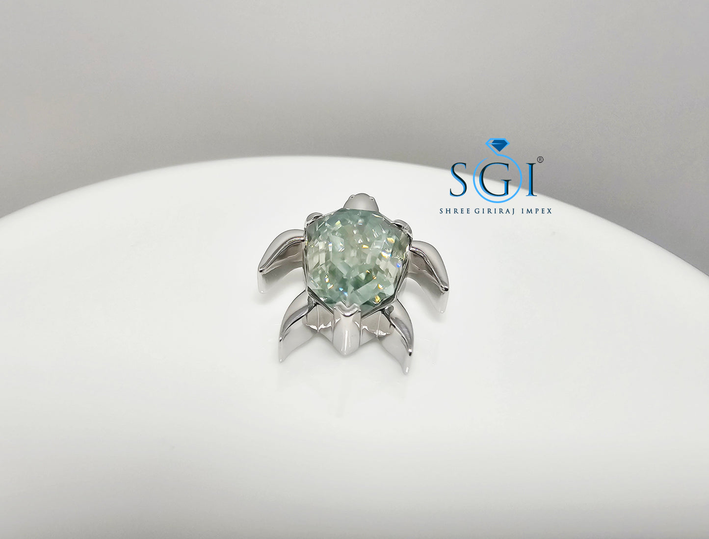 6.29 Ct Light Green Moissanite Turtle Pendant | Step Cut Pear Shape Gemstone Necklace | Unique Designer Jewelry Gift