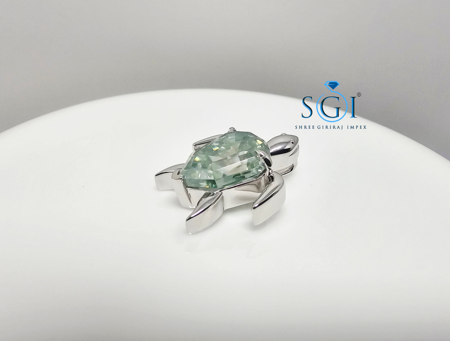 6.29 Ct Light Green Moissanite Turtle Pendant | Step Cut Pear Shape Gemstone Necklace | Unique Designer Jewelry Gift