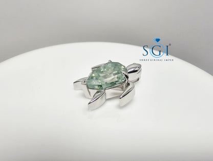 6.29 Ct Light Green Moissanite Turtle Pendant | Step Cut Pear Shape Gemstone Necklace | Unique Designer Jewelry Gift