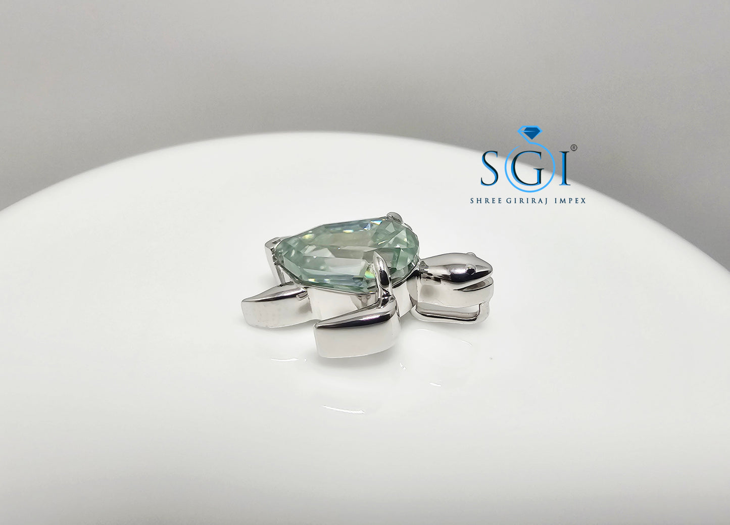 6.29 Ct Light Green Moissanite Turtle Pendant | Step Cut Pear Shape Gemstone Necklace | Unique Designer Jewelry Gift