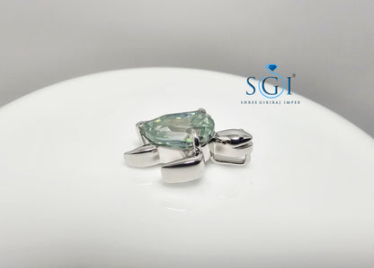 6.29 Ct Light Green Moissanite Turtle Pendant | Step Cut Pear Shape Gemstone Necklace | Unique Designer Jewelry Gift