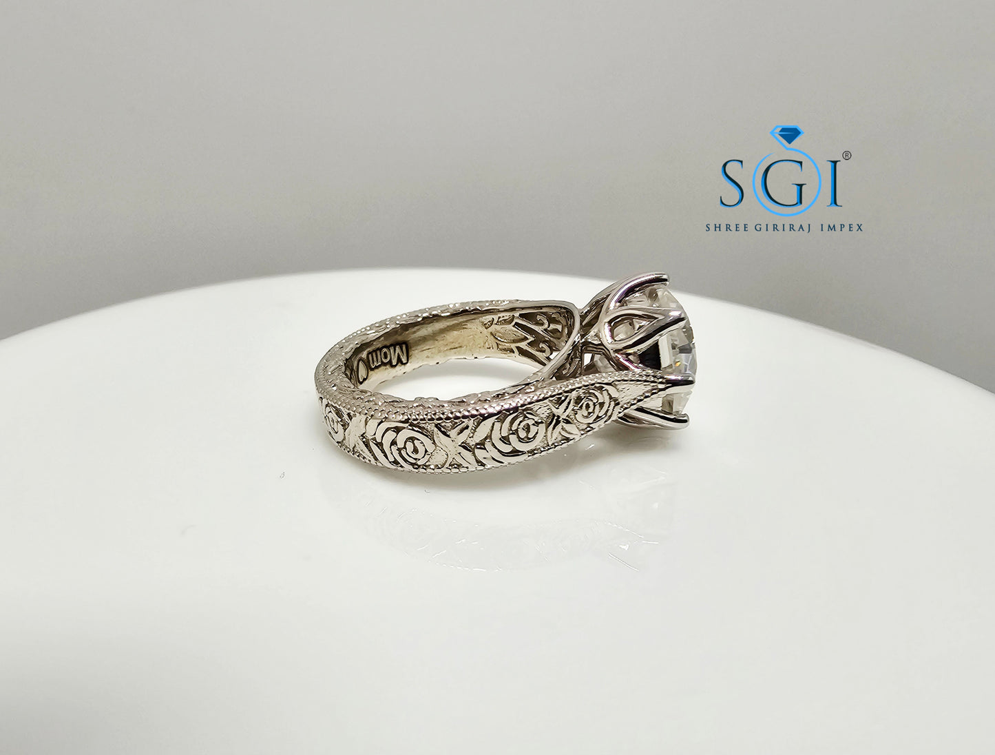 10mm Round 4.10 Ct White Moissanite Antique Diamond Silver Ring | Elegant Vintage Jewelry Design