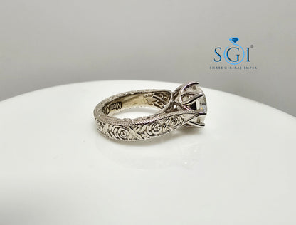 10mm Round 4.10 Ct White Moissanite Antique Diamond Silver Ring | Elegant Vintage Jewelry Design